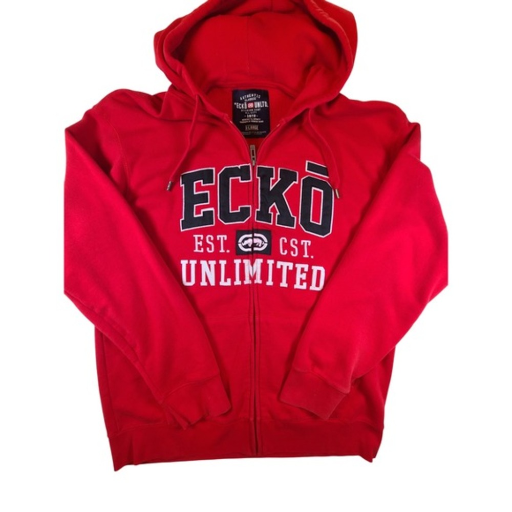 Ecko Unlimited Red Zip Up Hoodie Men's X-Large Graphic Print Casual Streetwear‎